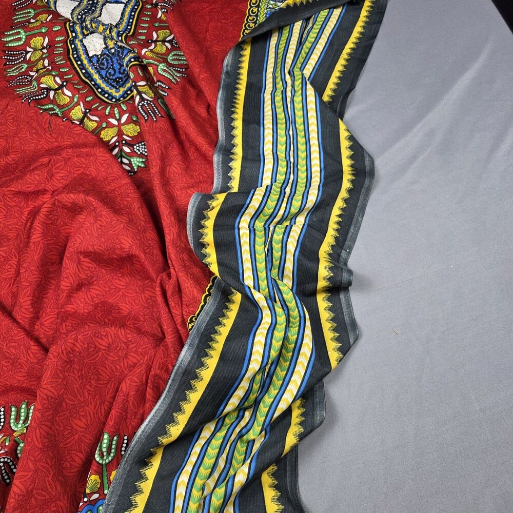 African Dashiki Maxi Dress Kaftan Caftan Red Tribal Print Boho Festival One Size - Picture 10 of 13